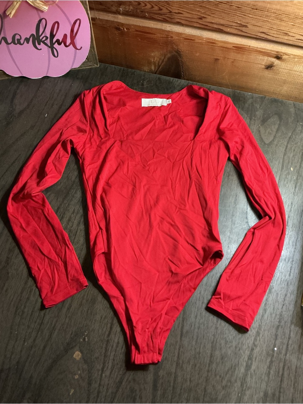 Women's Long-Sleeve Red Scoop-Neck Bodysuit